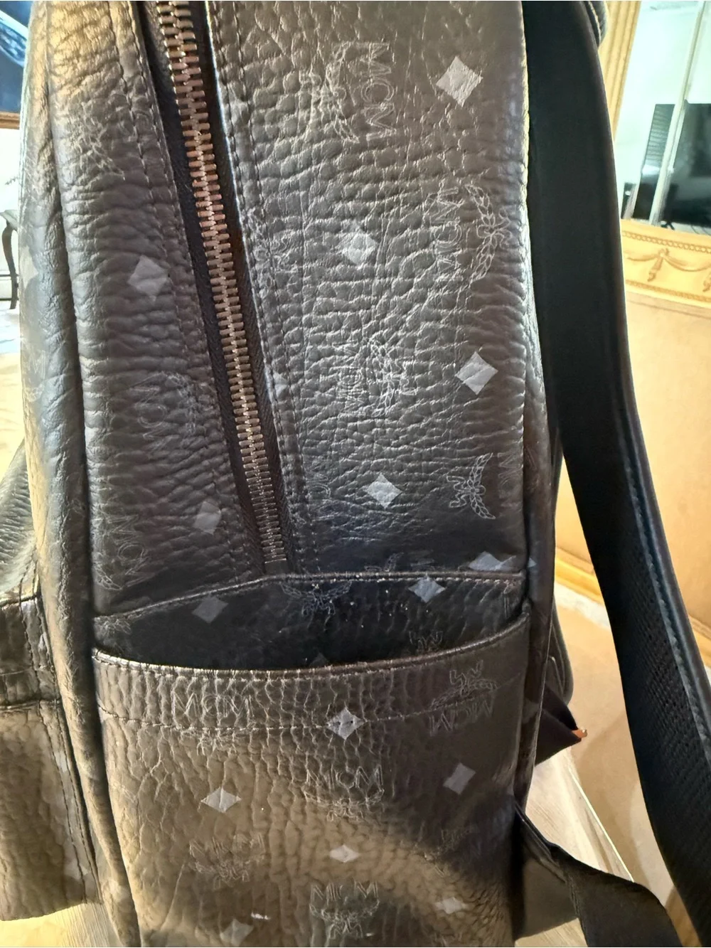 MCM Stark Visetos Backpack in black, featuring the signature Visetos monogram